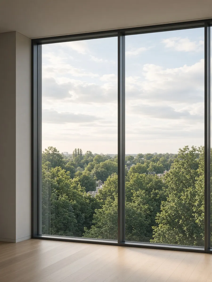 Große bodentiefe Fensterscheibe mit klarem Tageslicht