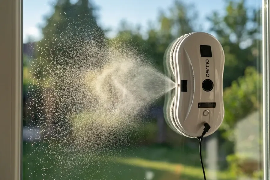 Automatisches Sprühsystem eines Fensterputzroboters auf Glas